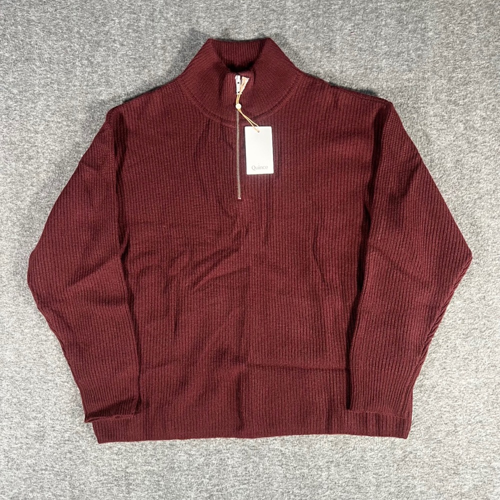 Quince Mongolian Cashmere Fisherman Quarter Zip Sweater Rich Burgundy XL NWT